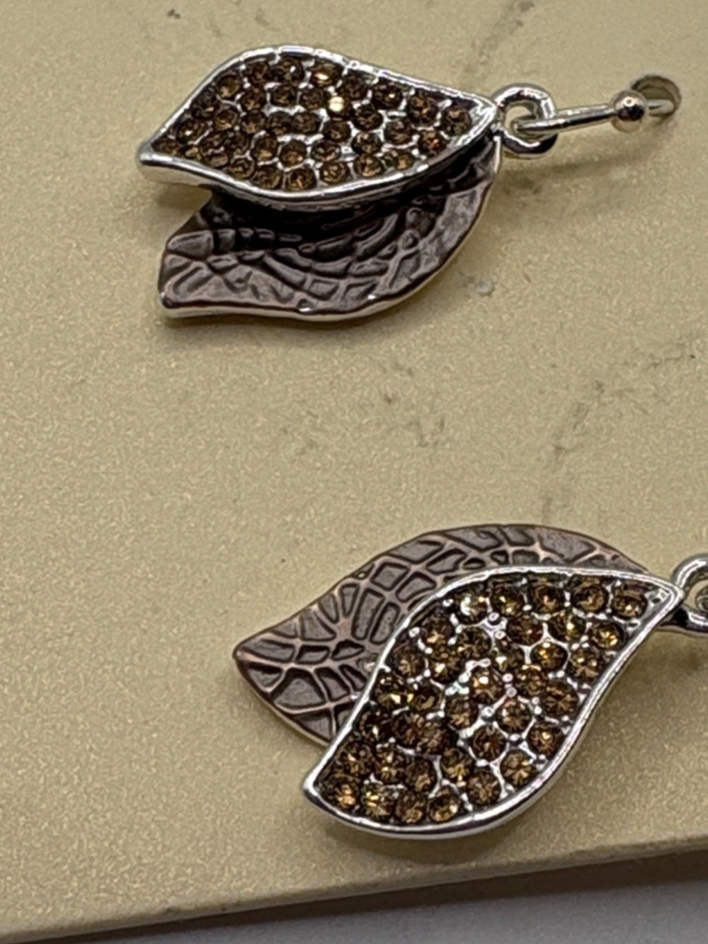 Amanda Blu Brown Crystal Leaf Drop Earrings - Picture 3 of 5
